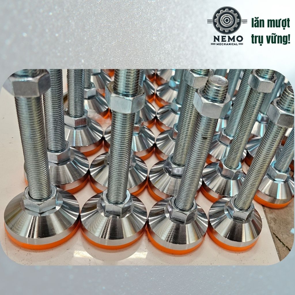 Chân Tăng Chỉnh Chịu Tải Siêu Nặng – Hệ Bulong M16/M20, Chịu Tải 3 Tấn (Bát Thép Mạ Crom)